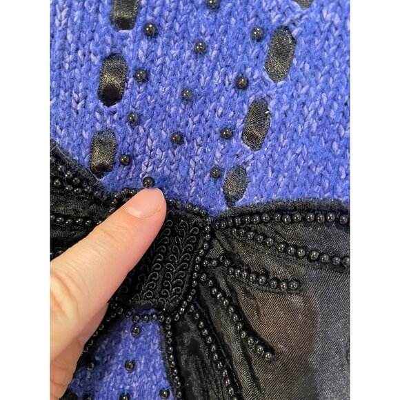 Vtg Karen Scott Silk Blend Bow Sweater Size M Beads Ribbon Preppy Twee Holiday - Picture 3 of 13